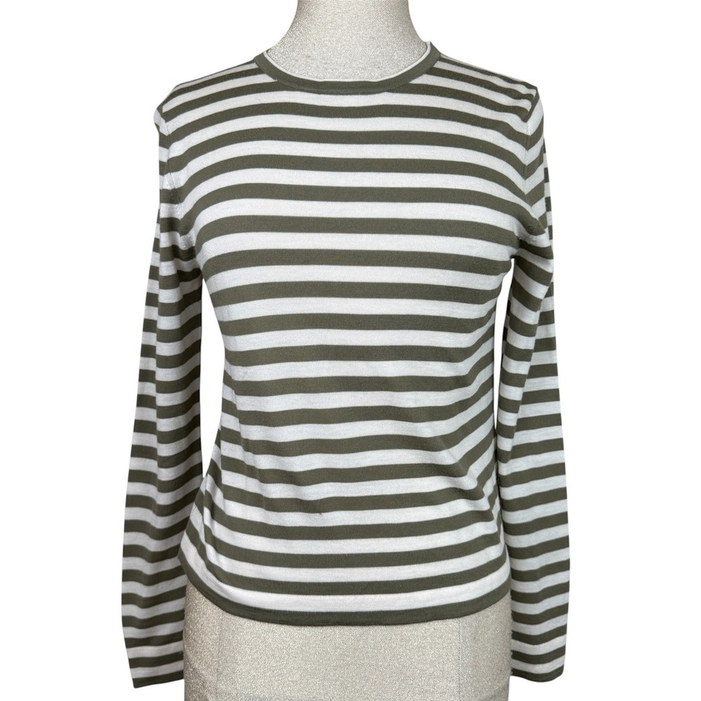 Jenni Kayne Mercer Crewneck Sweater Womens S Green Stripe Merino Wool Classic